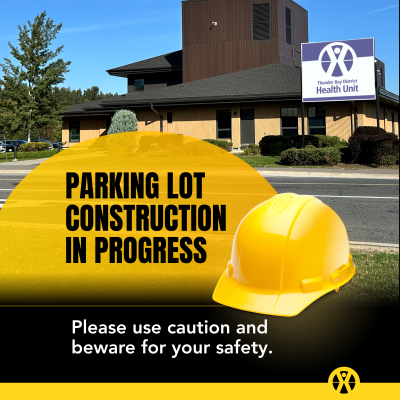 a photo of TBDHU main office with a construction advisory in text