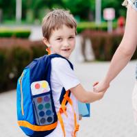 Boy being walked to school