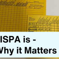 A photo of a yellow vaccination record with overlaid text saying 'What ISPA is - And Why it Matters'